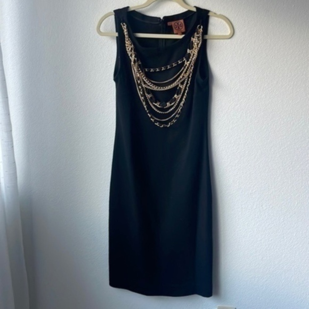 Tory Burch dress black classic with Gold chains Small